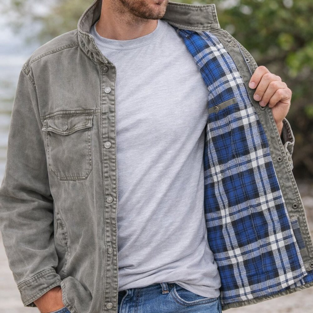 Tommy Bahama Gray Fishing Outdoors Plaid Lined Shirt Jacket Shacket (Size XL)